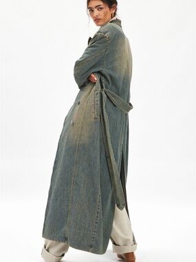 NWT AFRM SAINT BARREL SLEEVE DENIM MAXI TRENCH COAT, SIZE XL